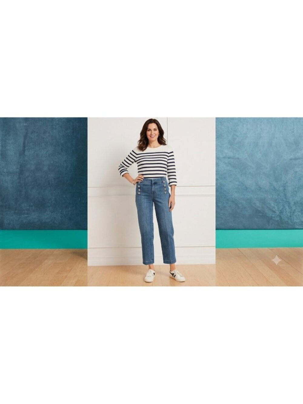 Talbots Sailor Jean US 16 Blue Maia Wash High Rise Crop Wide Leg Anchor Button